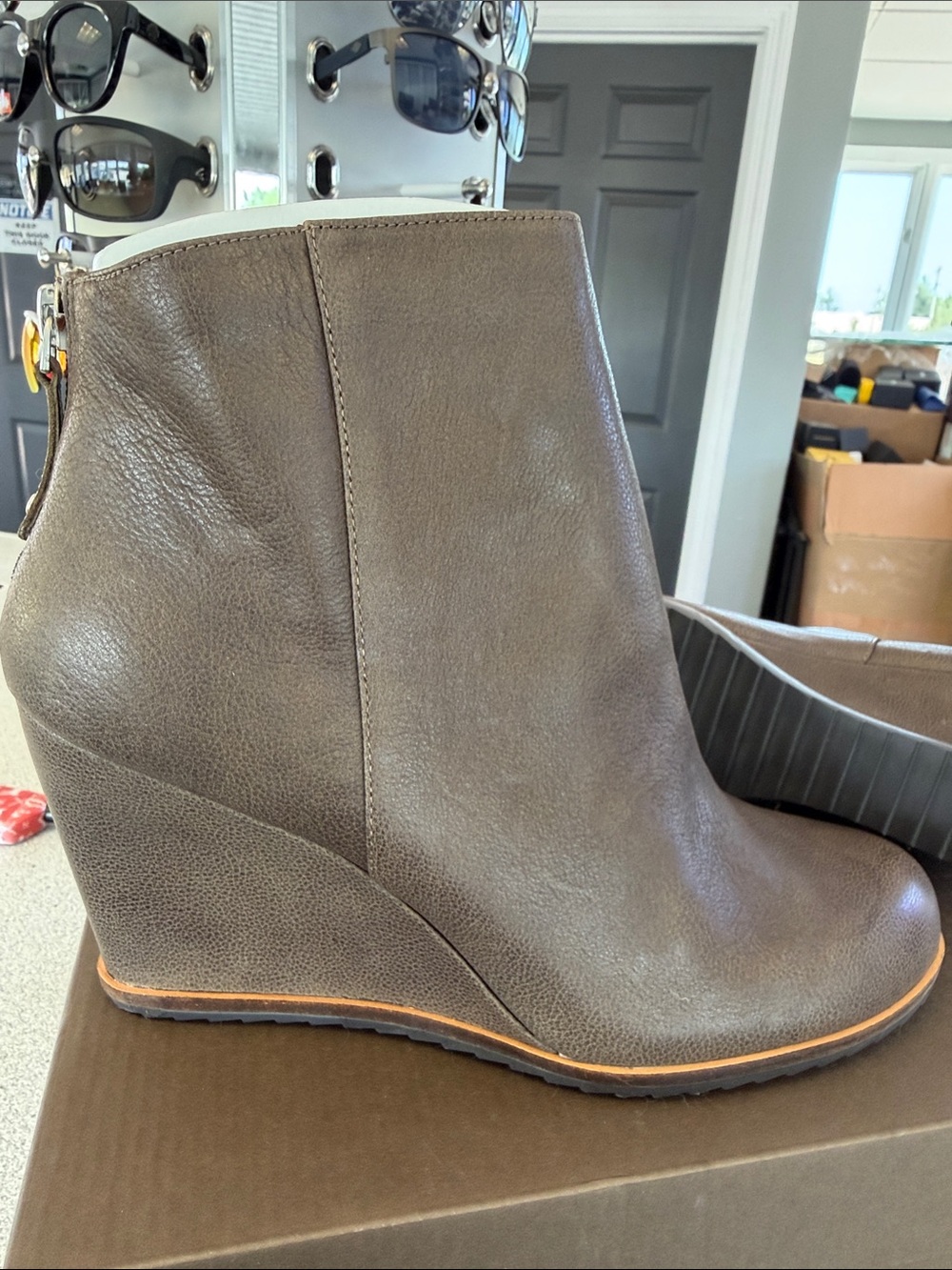 Paolo Dark Olive Leather Wedge Ankle Booties - Picture 4 of 4